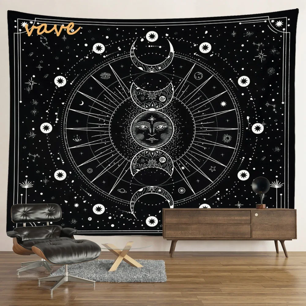 Witchcraft Astrology Mandala Tapestry Black and White Sun Moon Tarot Wall Hanging