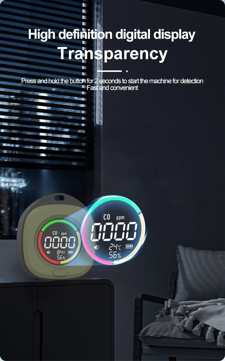 K5 3-in-1 Portable Carbon Monoxide Detector CO Air Quality Portable Monitor HD L