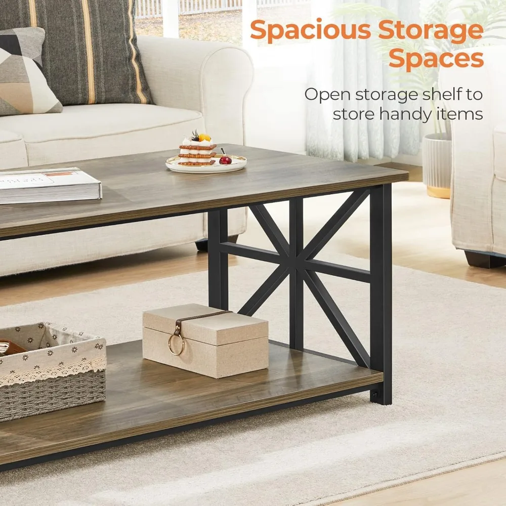 Farmhouse Style Center with Storage Shelf 39 Inch Space Saving Easy Assembly Gray Wash, Café Tables 6