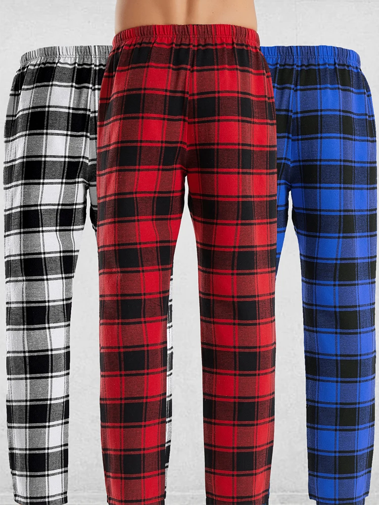 Pajama Pants Men's Sleep Bottoms Fashion Plaid Pajama Pants Lace Up Elastic Home Casual Trousers Loose Comfortable Straight Leg Yoga Pants
