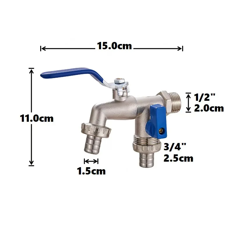Horticultural Irrigation Dual Handle Dual Control Faucet Zinc Alloy Water Nozzle One Inlet and Two Outlets Double Nipple Faucet irrigation faucet garden irrigation nozzle