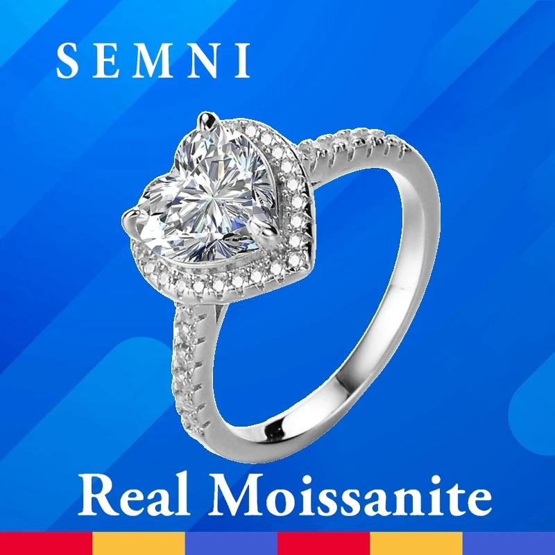 

SEMNI 1.0-2.0CT Moissanite Diamond Heart-shaped Ring for Women 925 Sterling Silver Engagement Promise Band Forever Lover's Gift