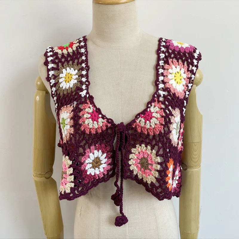 

Crochet Vest Women's Cardigan Hollow Bohemian Retro Outer Wear Travel Air-conditioning Knitted Cardigans