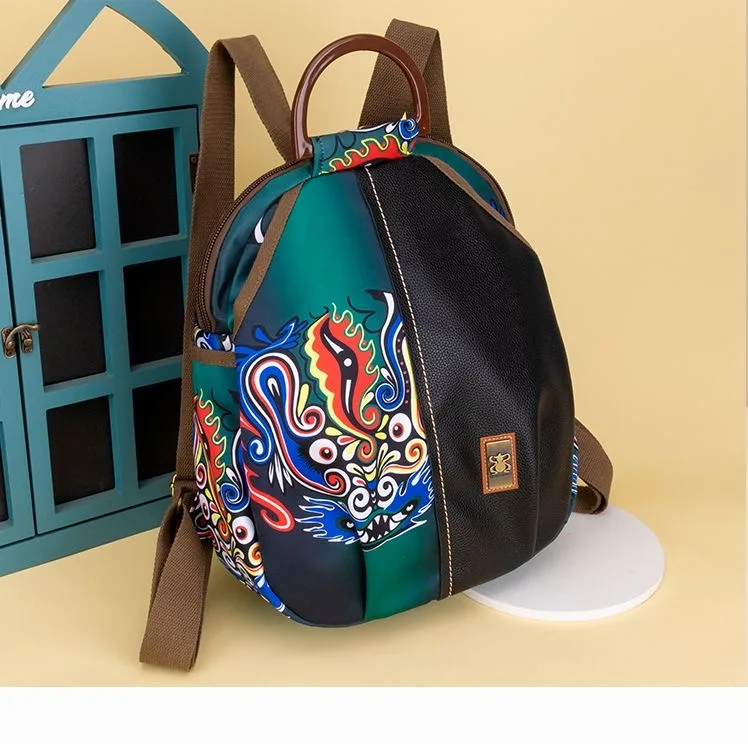 Leisure and versatile fashionable and large capacity ethnic style printed backpack crossbody storage bag