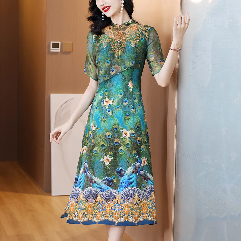 

Fashion floral silk dress Women's summer 2023 new temperament high-grade sense of mulberry silk long skirt