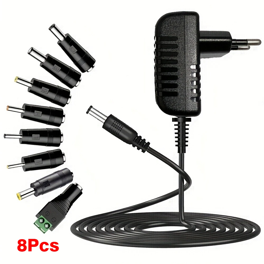 อะแดปเตอร์แปลงไฟ DC 5V 6V 9V 12V 24V 1A 2A 3A  8V 10V 15V 2A 3A  พร้อมหัวปลั๊กแปลงไฟแบบ EU US และหัวต่อ 8 แบบ 1