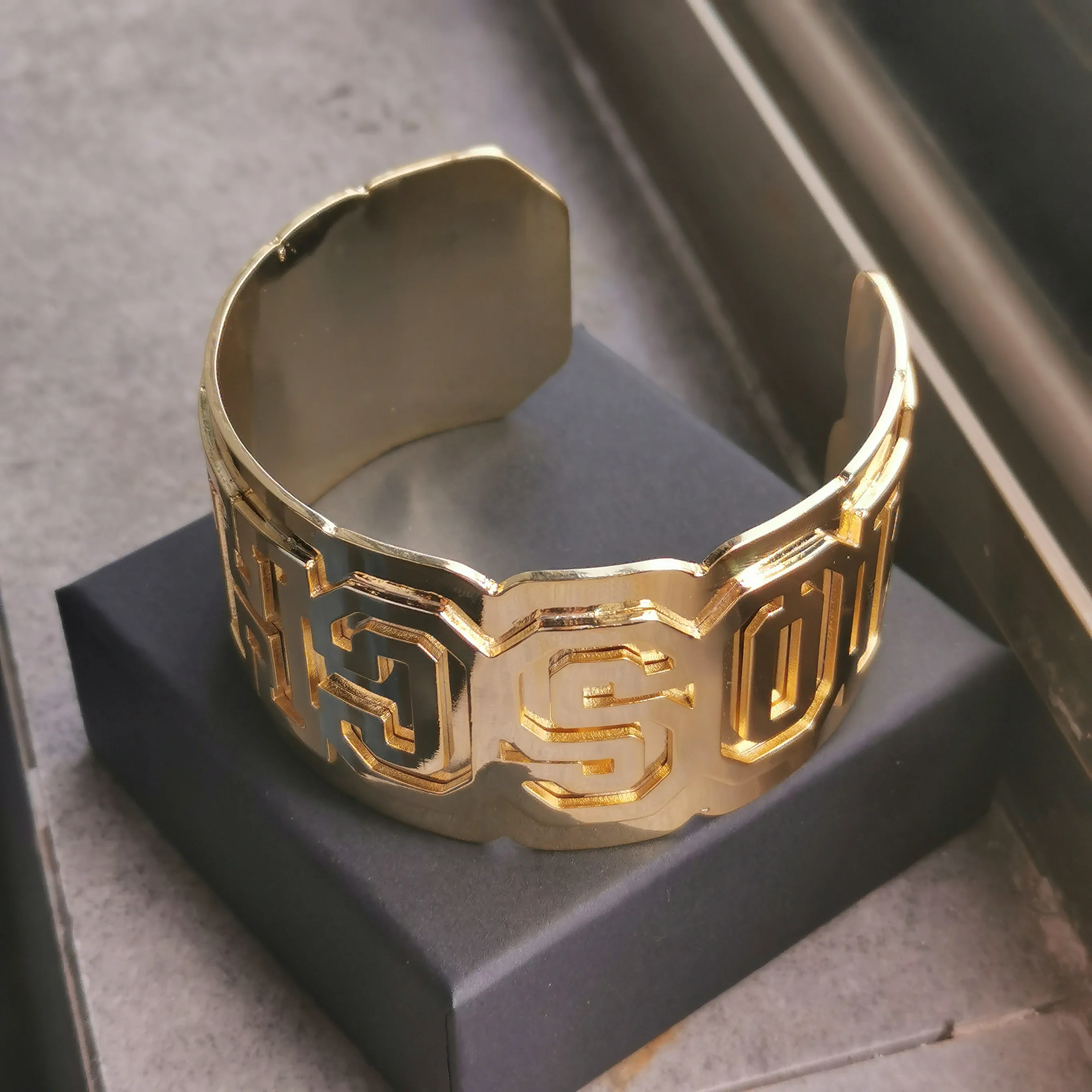 Custom Double Layer Nameplate Bangle Personalized Name Bangle Bracelet Stainless Steel Jewelry for Men Women Birthday Gift