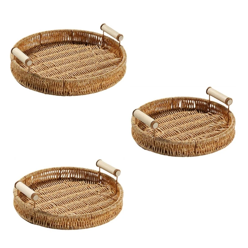 

Hand-woven Storage Basket Rattan Tray for Countertop Shelves Kitchen Decoration