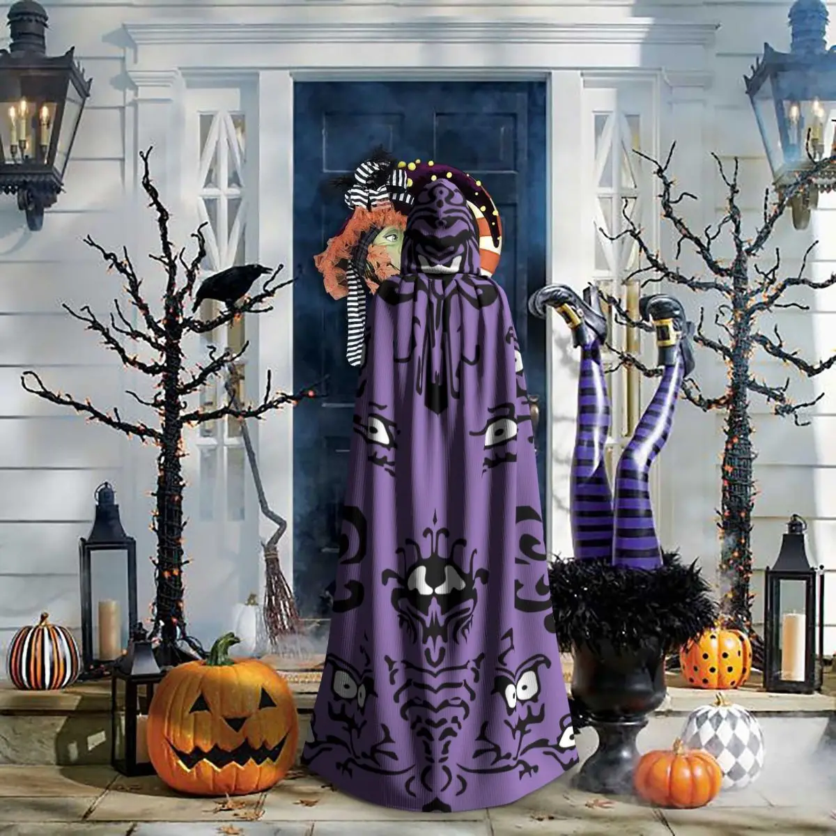 Ghost Spider Haunted House Toile Hooded Cloak Polyester Unisex Witch Cape Costume Accessory