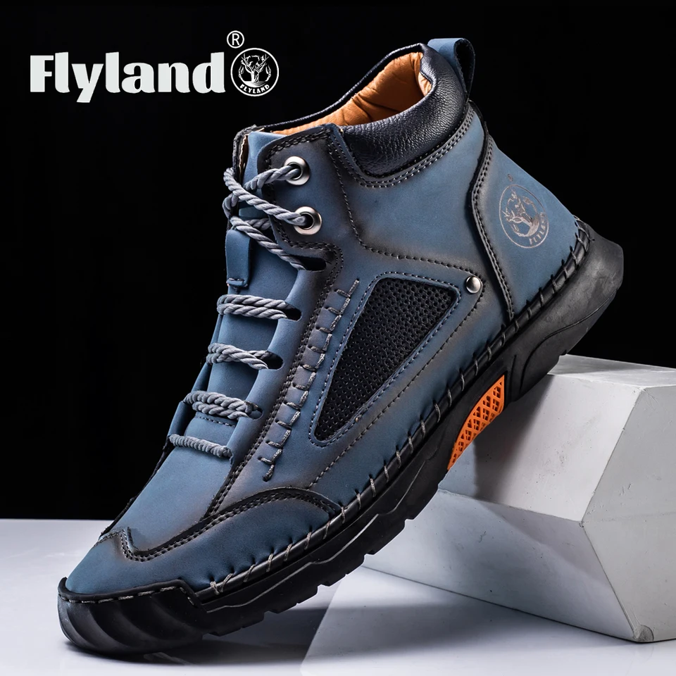 FLYLAND 남성용 클래식 빈티지 캐주얼 부츠, 부드러운 피부 친화적 느낌, 프로스트  가죽, 수제 비즈니스 앵클 부츠