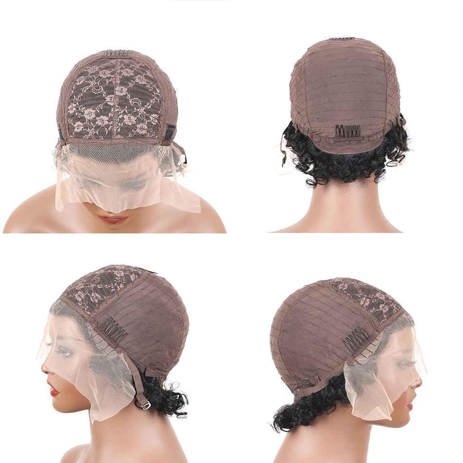 Short Curly Human Hair Wigs Pixie Cut Curly For Women 6 Inch 13x1 Transparent Lace Frontal Wigs Water Wave Orange Color