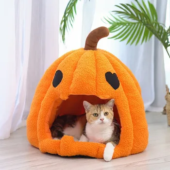 1PC Halloween Pet Nest Warm and Comfortable in Winter Semi Enclosed Pet Bed Christmas/Thanksgiving Halloween Plush Dog/cat House