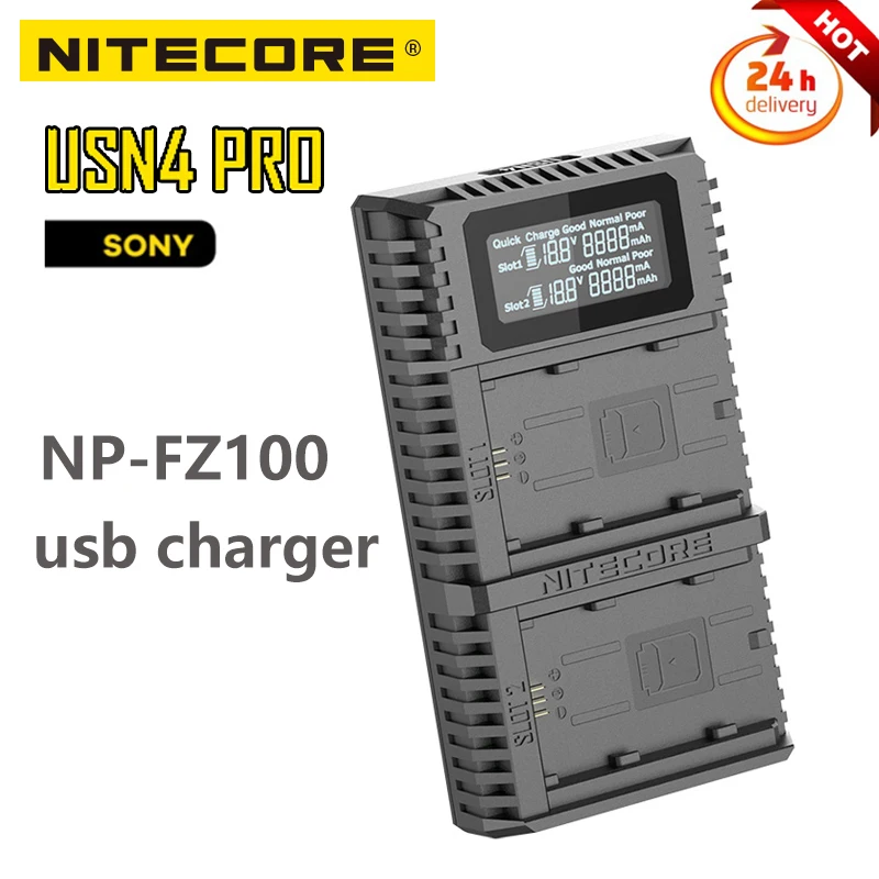 

Зарядное устройство NITECORE плоская 4 PRO для камеры Sony, зарядное устройство с двумя слотами USB, Интеллектуальное Быстрое Зарядное устройство NP-FZ100, Активация батареи с перезарядом