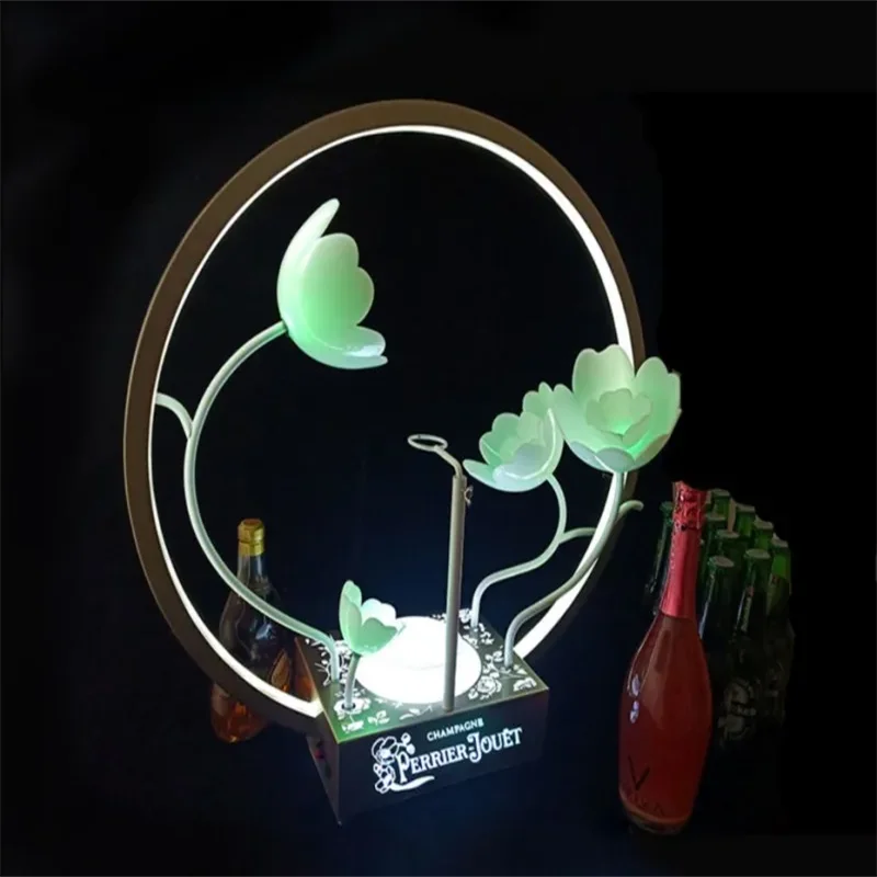 New Lotus Flower LED Circle Metal Ring Perrier Jouet Champagne Bottle Presenter For Night Club Lounge Party Decoration