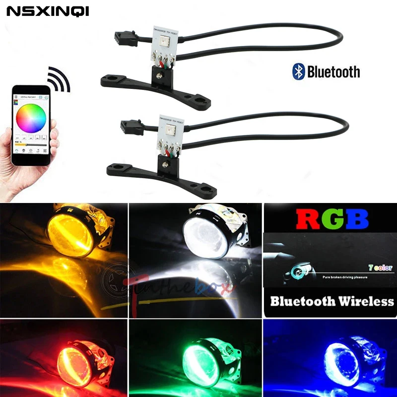 Nsxinqi 1Set Led Devil Eye Demon Eyes Proiettore Rgb Proiettore Lente Retrofit Bluetooth App Control Car Lights