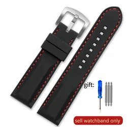 Men's Silicone Rubber Watch Strap - Universal 22mm Watch Band - 20mm (Black red - Steel - K2)