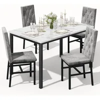 Dining Table Set for 4 Faux Marble Small Kitchen Table Chairs Set of 4 with Luxurious Button Tufted Dinner Chairs 1