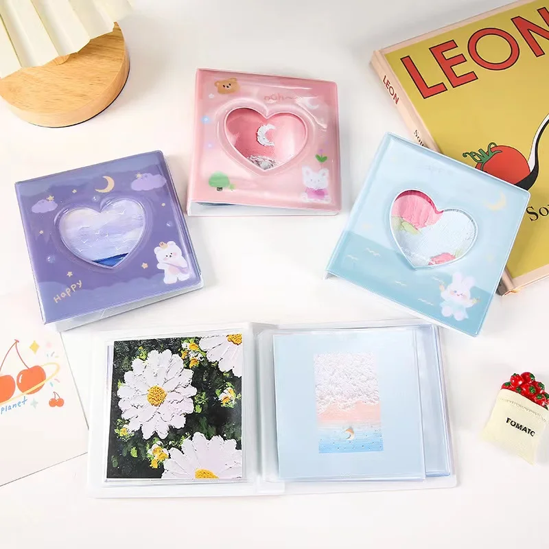 

3 Inch Kpop Photo Album Love Heart Hollow photocard holder Card Binder rabbit oil painting cover Scrapbook Album Collect Book