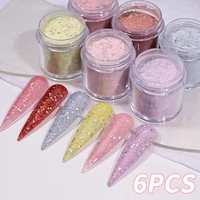 6Pcs/set Pink/Purple/Blue Acrylic Nail Powder Mix Glitter sequins 3-in-1 Professional Nail Extension/Carving/Dipping Powder 1