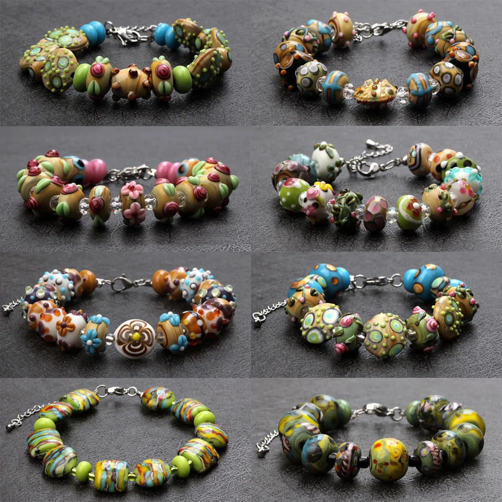 Only Sell 1set!! No Duplicates!!Wood Grain Vintage Style!!! Pure Handmade Retro Lampwork Glass Beads For Crafts Charm Bracelets!