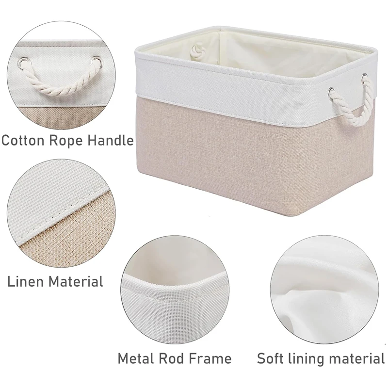 Foldable Fabric Fabric Storage Baskets, with Handles Linen Wardrobe Storage Rack Home Wardrobe Towel Toys Storage Basket 4