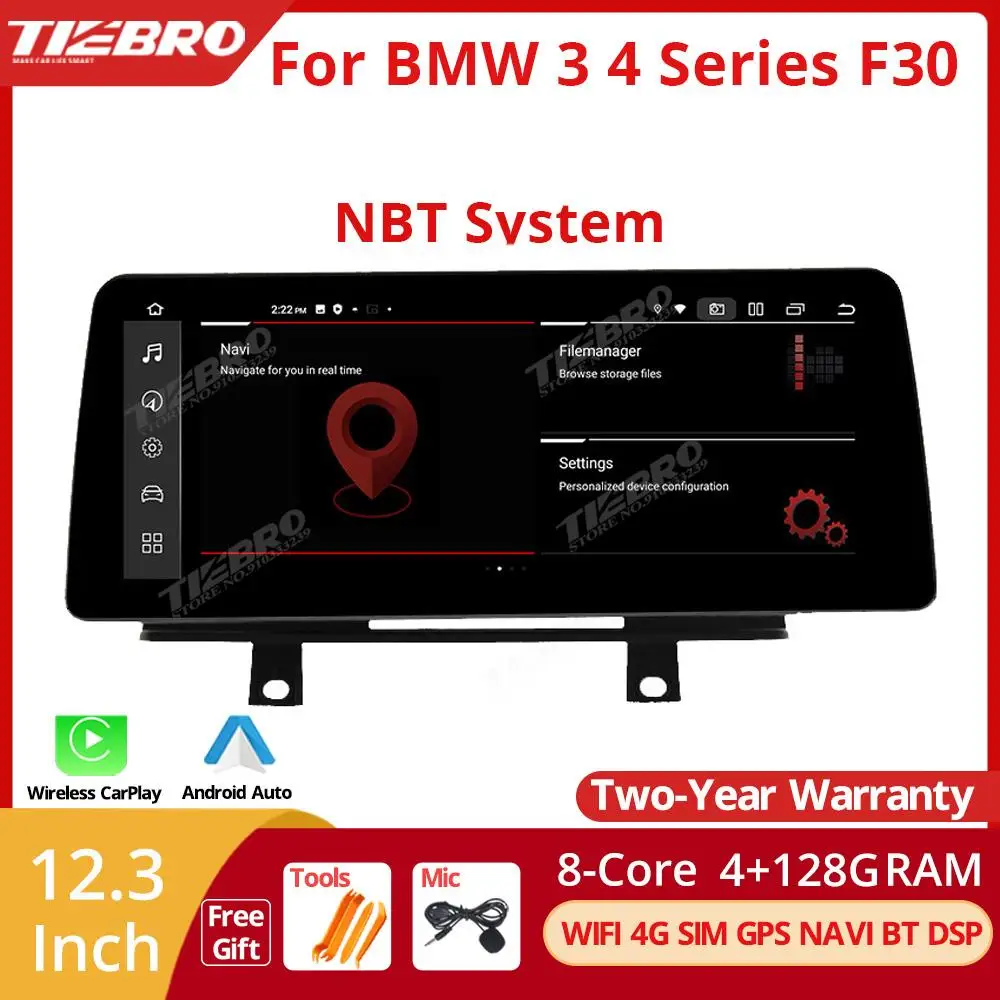 

TIEBRO Carplay 12,3 дюймов для BMW 3 4 серии F30/F31/F32 /F33/F34/F35/F36 система NBT автомобильный радиоприемник стерео плеер 1920*720P Android 12