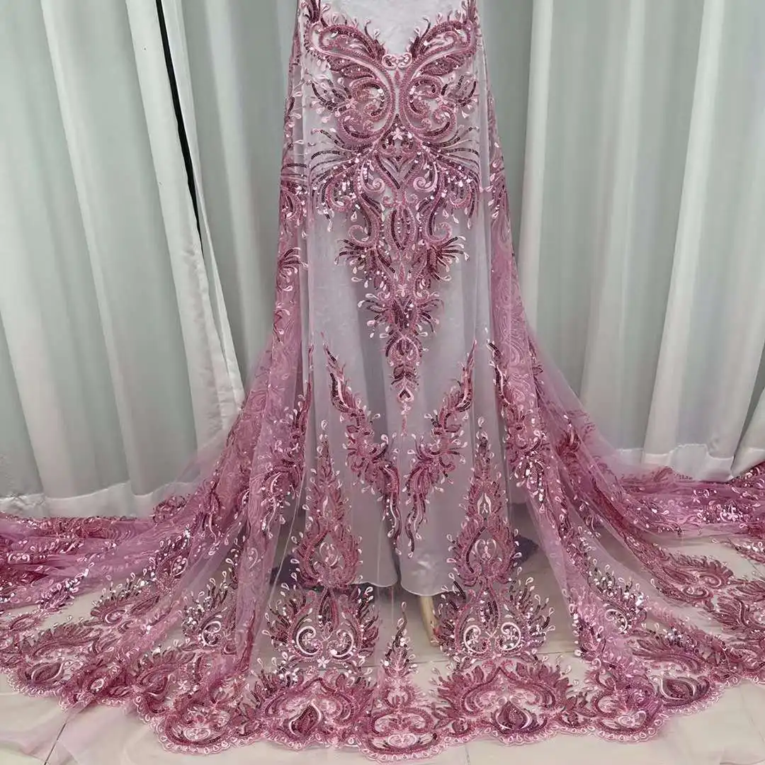 

2023 Luxury French Tulle Net Lace Luxury Sequins and Beads African Nigerian Embroidered Lace Fabric Lace Fabric for Sewing JY55