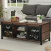 Coffee Table with Storage, 43" Rectangle Coffee Tables with Sliding Barn Doors, Rustic Low Living Room Desk with Cabinet 1