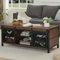 Coffee Table with Storage, 43" Rectangle Coffee Tables with Sliding Barn Doors, Rustic Low Living Room Desk with Cabinet 1