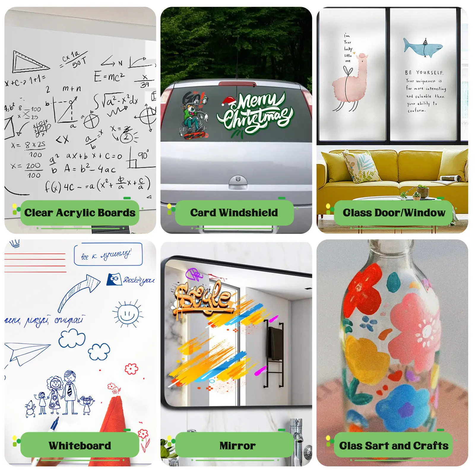 6Pcs 화이트보드 마커 다기능 건식 지우기 미세 팁 사무실 교실 가정용 휴대용 지울 수 있는 마커