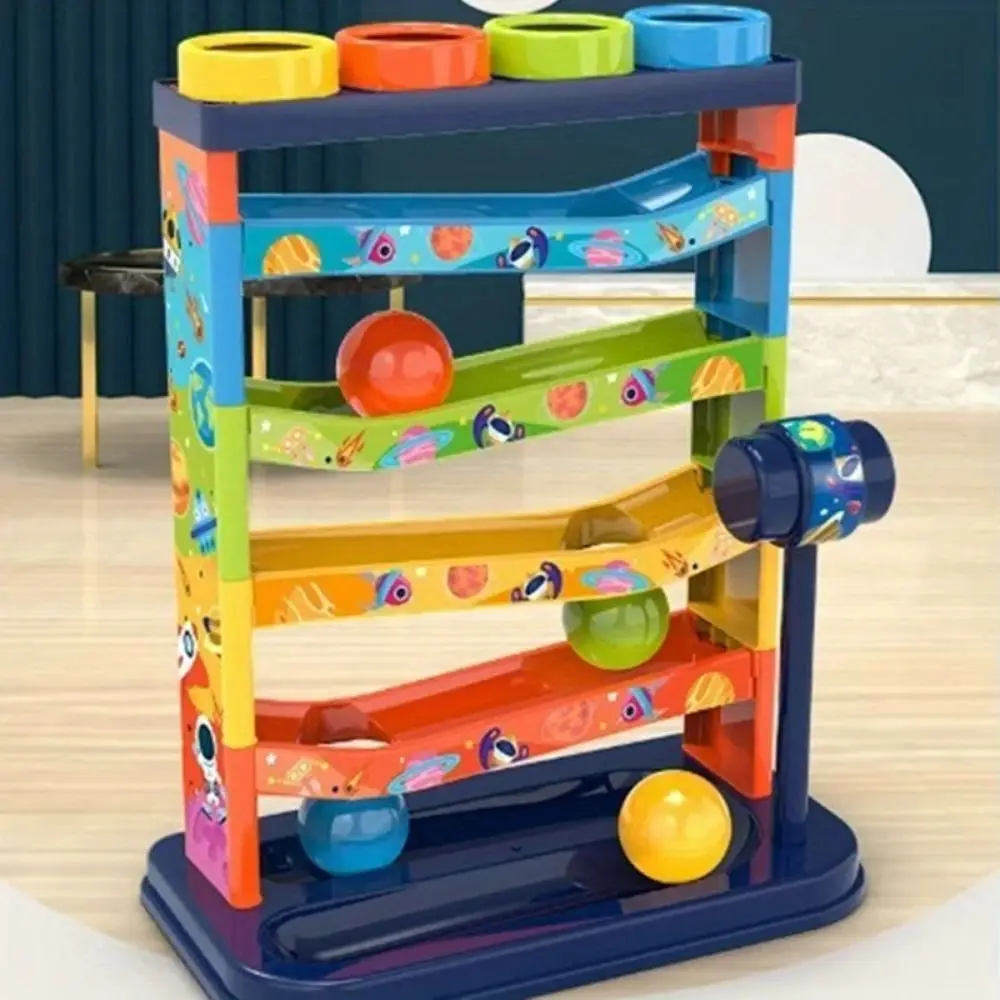 Plastic Slide Rolling Ball Ramp Interactive Montessori 5-Layer Colorful Track Colorful Puzzle Track Knocking Ball Children's