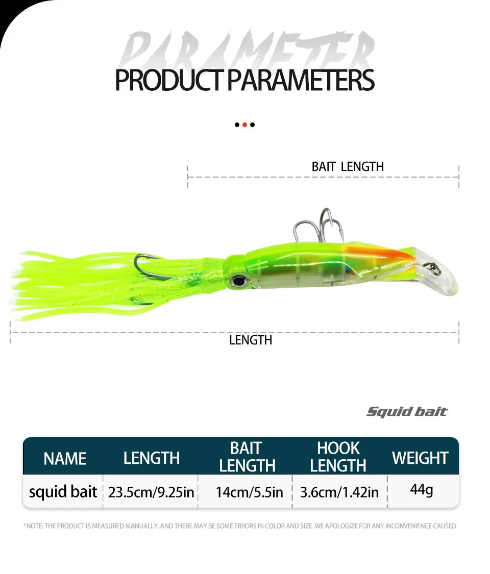 Description Picture 3 of itemFishing Lures 24cm/44g Hard Artificial Bait 3D Eyes Fishing Wobblers Squid Skirts Hard Lure Stick Bait