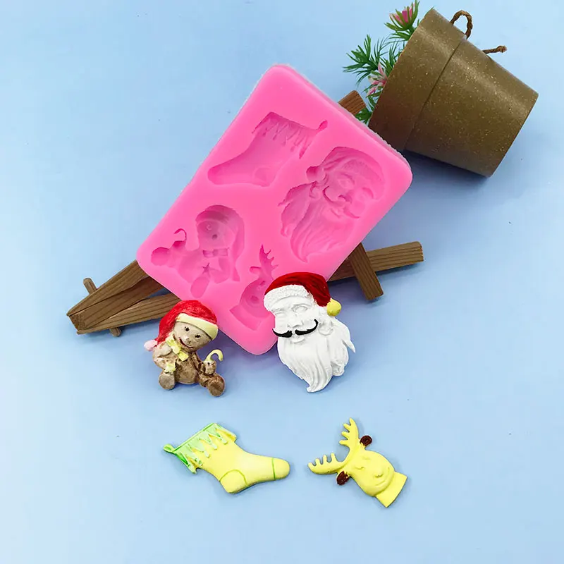 

Christmas socks Santa elk silicone mold DIY cookie cake baking decoration tool fondant chocolate mold