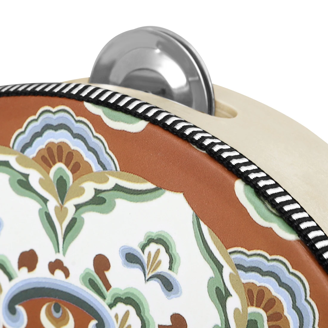 8 Inch Tambourine Hand Drum Dunhuang Style Stainless Steel Bells Drums Percussion Musical Instruments Orff Classic Flower Drums