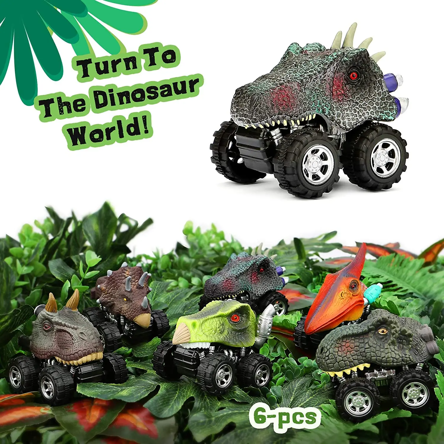 Dinosaur Toys Pull Back Cars Mini Monster Truck Car Toy Set for Kids Toddlers Boys Girls Gifts 5