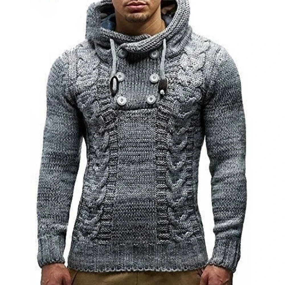 Men Winter Autumn Knit Hoodies Slim Fit Knitted Hoodie Long