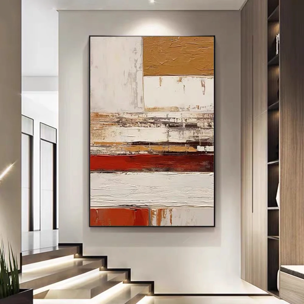 

Oversize Modern Abstract Thick Oil Painting Beige Red Yellow Brown Canvas Painting Hand Painted Color Wall Art For Home Decor