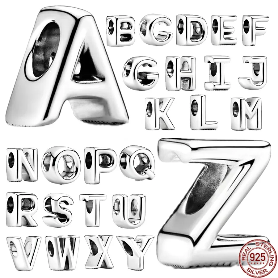 

New 100% Real 925 Sterling Silver Letter Alphabet A-Z Charm Beads Fit Original Pandora Charms Bracelet Pendant Women DIY Jewelry