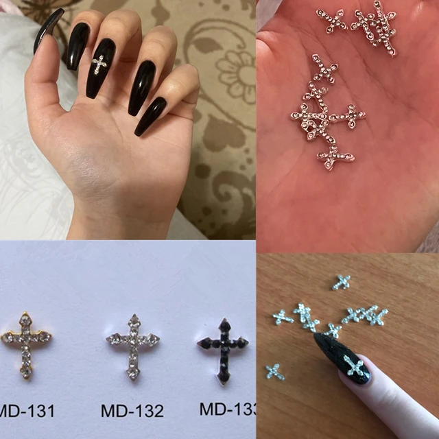 10pcs Rhinestone Cross Design Nail Art Decoration