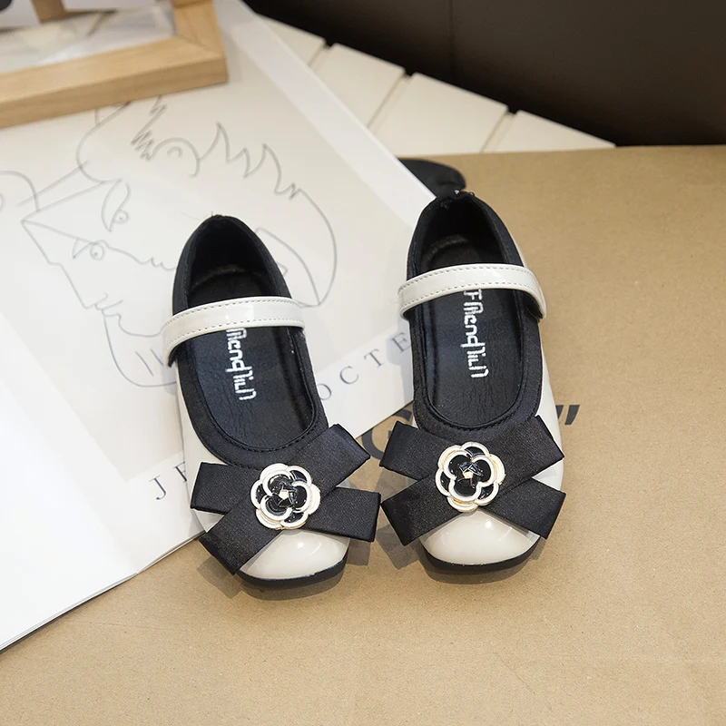 2024 Autumn New Children Leather Shoes for Girls Fashion Princess Style Soft Bottom Chic Bowtie for Wedding Party Versatile Shoe 4