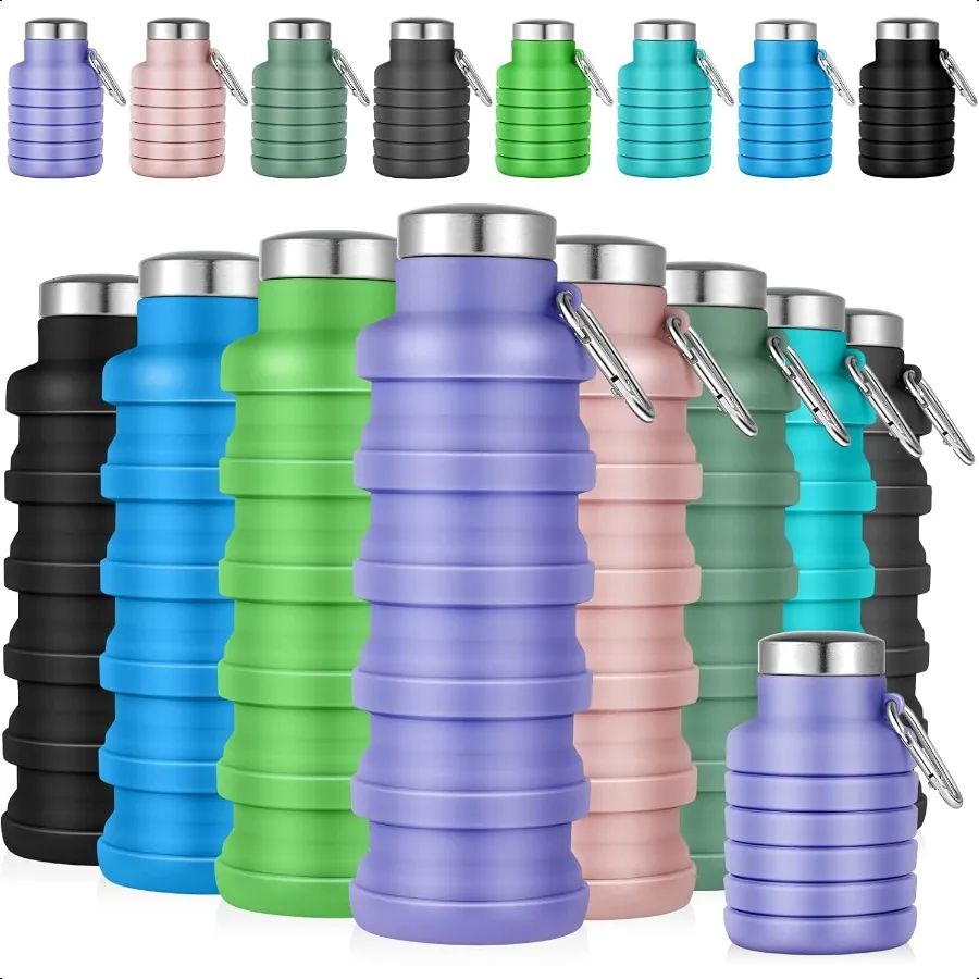 Collapsible Reusable Silicone Water Bottles Set