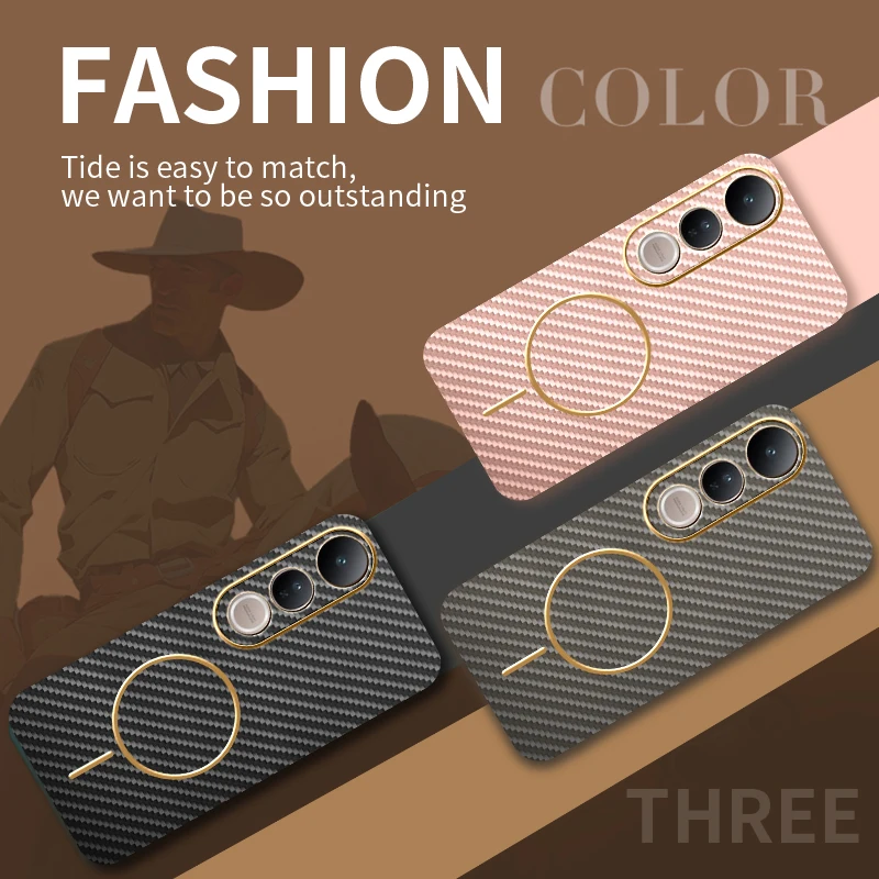 Electroplating Leather Carbon Fiber Magnetic Ring Case - Anti-Fall Bumper Cover