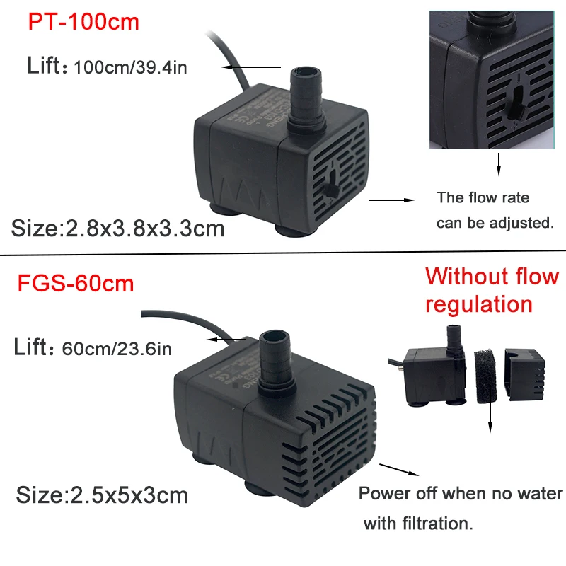 Ultra Quiet USB Aquarium Fish Tank Filtration Pump Mini Pet Fountain Submersible Adjustable Flow Water Circulation Pump 5V 5W