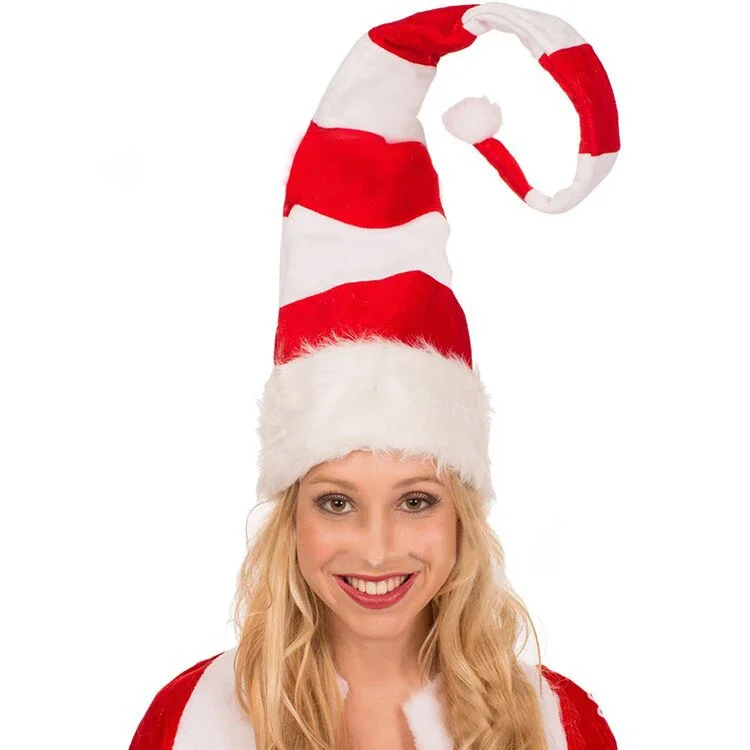 Description Picture 3 of itemChristmas Hat New Year Navidad Snowman Elk Golden Velvet Red and White Striped Christmas Decorations Adult Version Elf Hat
