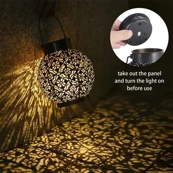 LED Solar Lantern Light Hollow Wrought Iron Projection Light Hanging Lamps Outdoor Waterproof Yard Garden Art Decoration 5