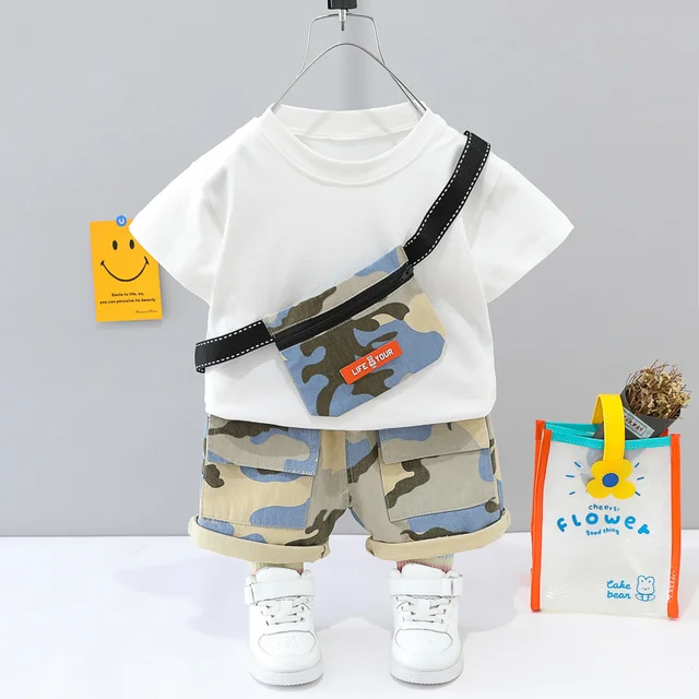 New Summer Baby Clothes Suit Children Fashion Boys Girls Cartoon T-Shirt Shorts 2Pcs/set Toddler Casual Clothing Kids Tracksuits White