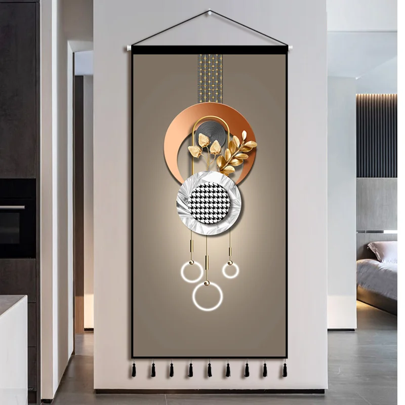 Modern Luxury Fabric Art Hanging Picture Entrance Decoration Tapestry Bedroom Living Room Background Fabric Vertical Plate