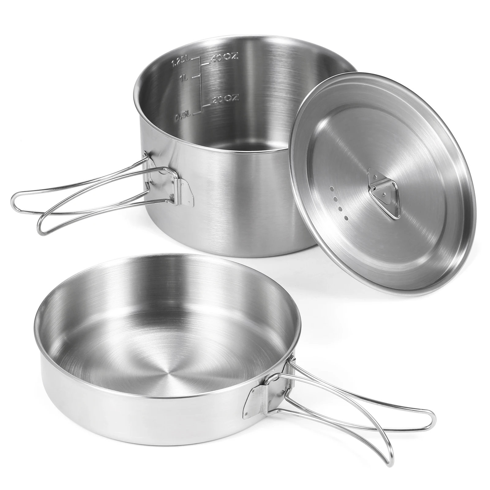 ZOOQUE Pentola da Campeggio 1,5L Pentole Kit da Campeggio in Acciaio Inossidabil