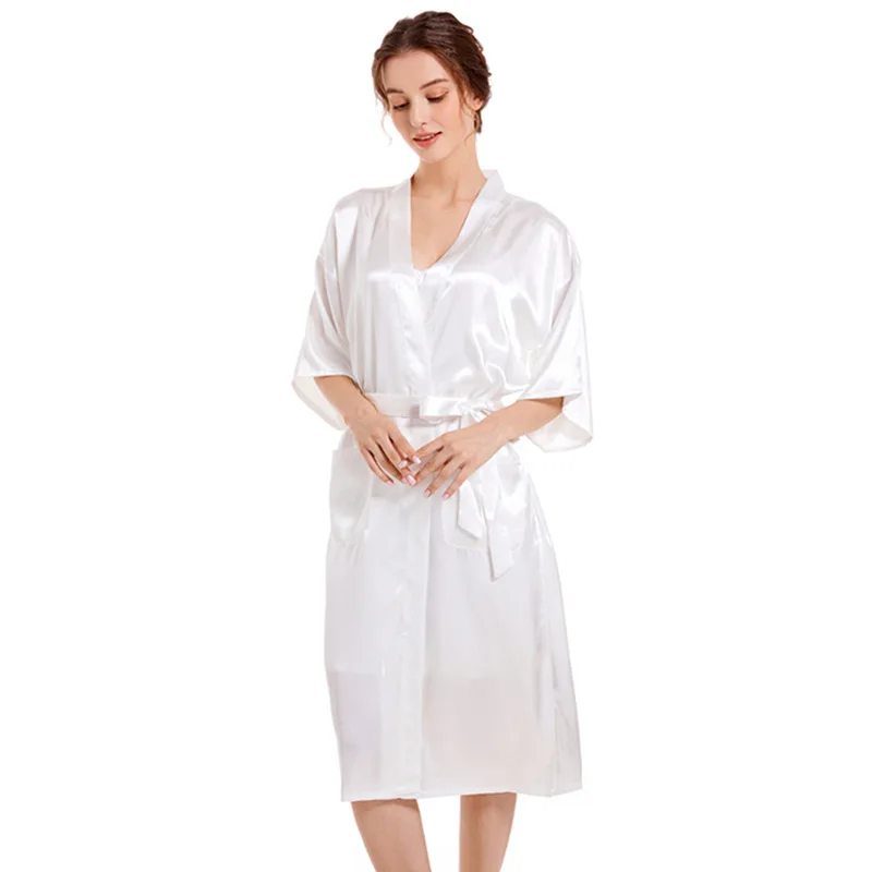 

2023 New Women's Long Satin Sleepwear Sexy Fashion Ice Silk Robes Solid Dressing Gowns Kimono Bathrobe Dress Woman Home Wear