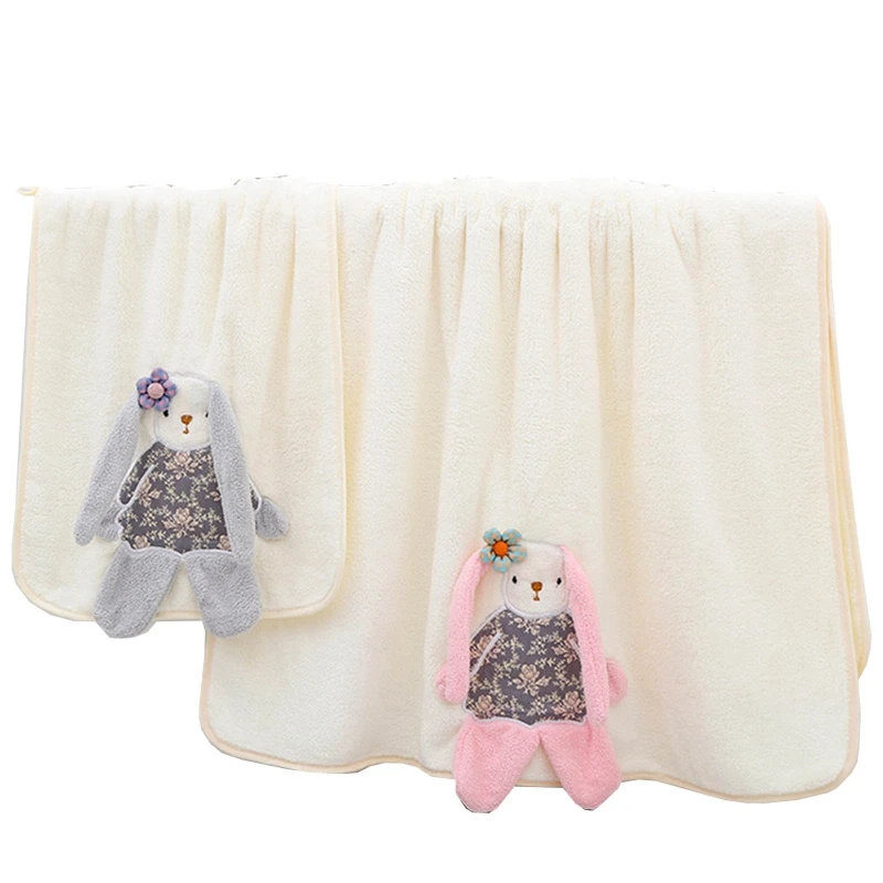 

2 Pcs/Set Baby Soft Coral Fleece Face Towel Bath Towel Receiving Blanket Infants Cartoon Rabbit Swaddle Wrap